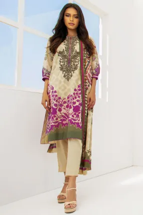 2 Pc Embroidered Lawn Suit With Lawn Dupatta