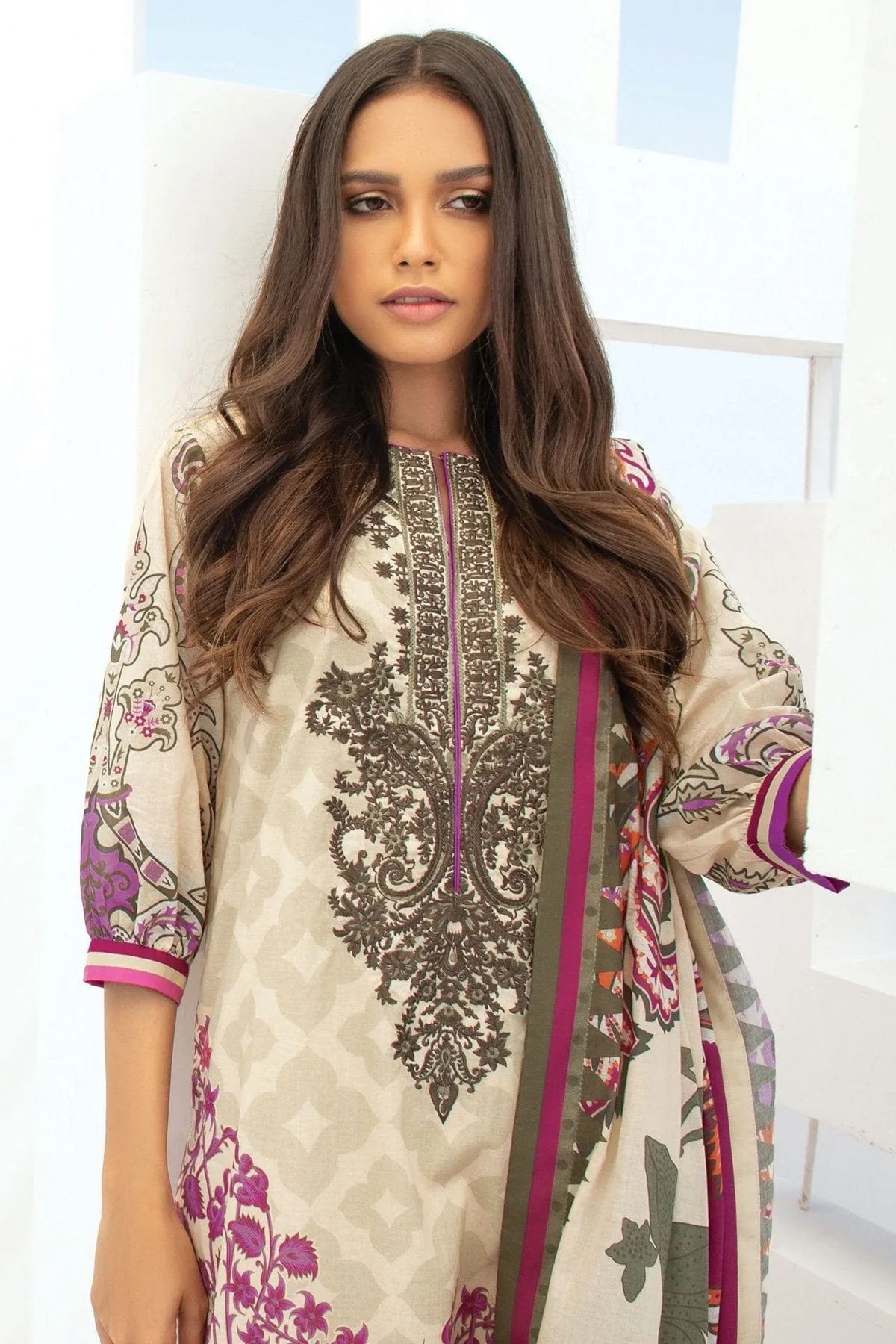 2 Pc Embroidered Lawn Suit With Lawn Dupatta