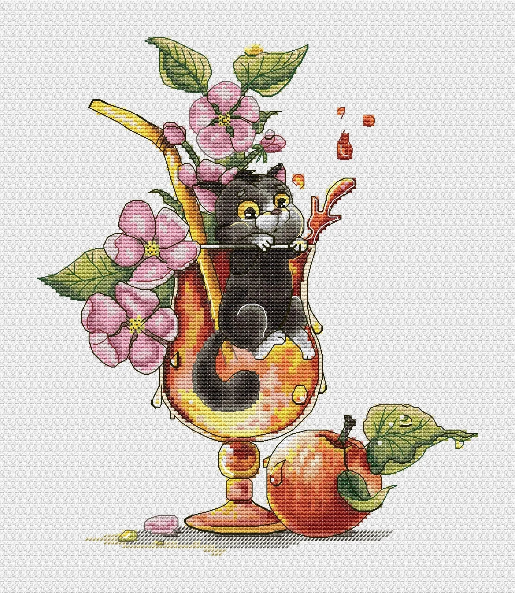 Apple Cat. Summer  - PDF Cross Stitch Pattern