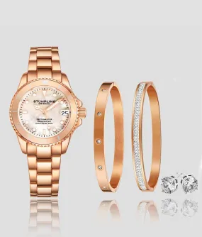 Depthmaster 3950L.5 Quartz 38mm Classic with Emma Polished Bangle, Sofia Frosted Bangle and Studs