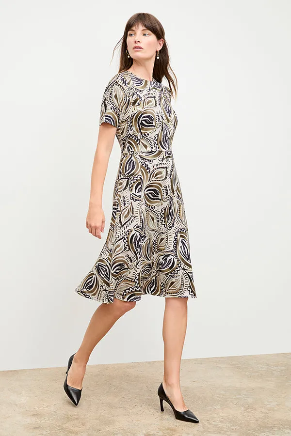 Inez Dress - Washable Silk Charmeuse :: Brushstroke Paisley