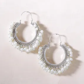 Kairangi Earrings for Women and Girls | Fashion Silver Pearl Hoop | Silver Tone Earring | Big Hoops | Accessories Jewellery for Women | Birthday Gift for Girls and Women Anniversary Gift for Wife