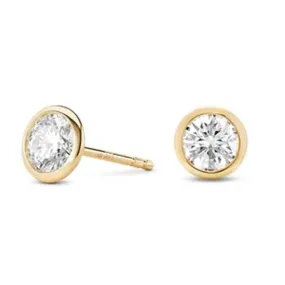 Lightbox 1.0CTW Lightbox Standard Lab-Grown Round Brilliant Bezel Set Stud Earrings in 14K Yellow Gold