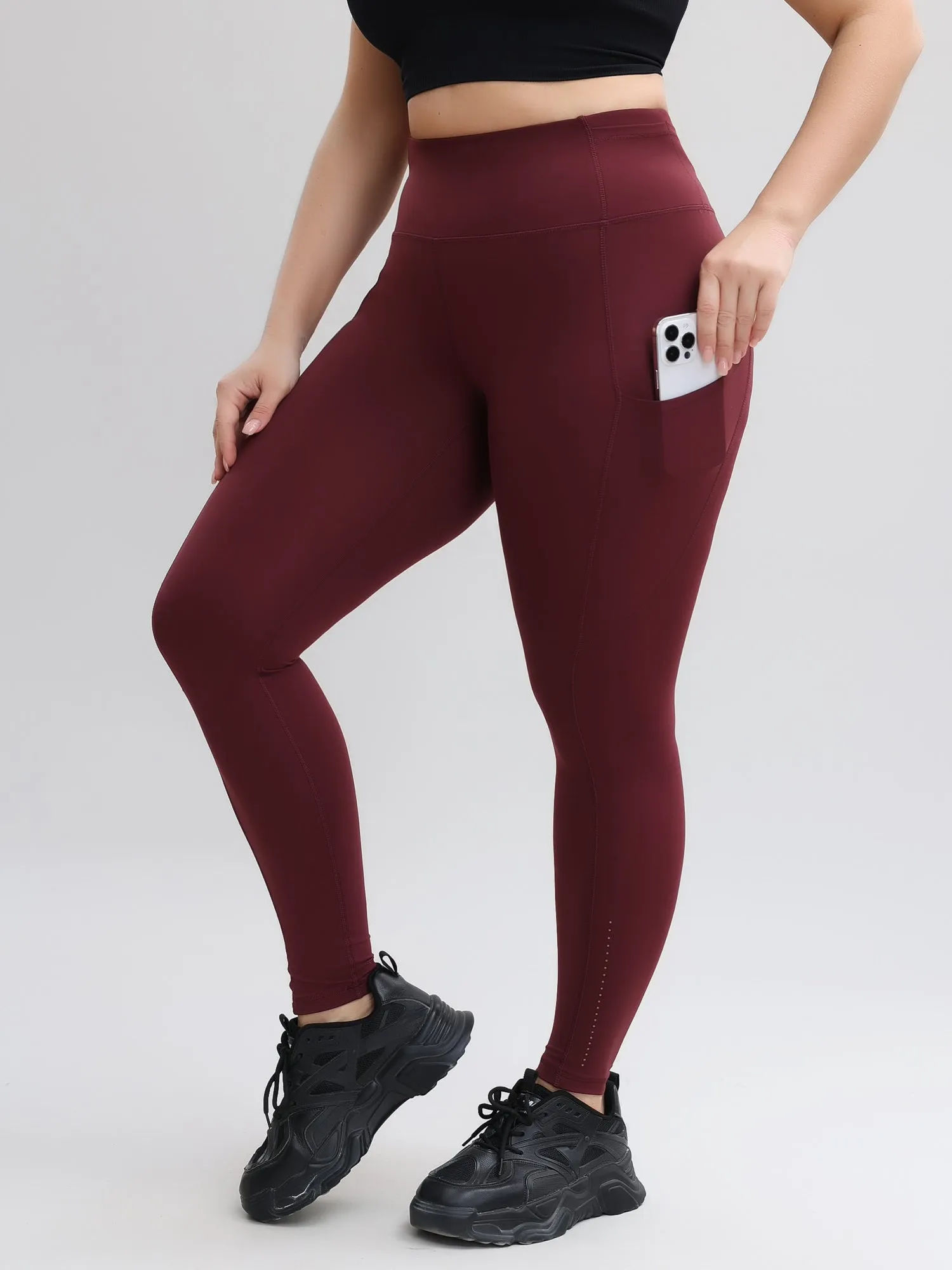 Midsize Stretchy High Waist 9/10 Double Fleece Soft Sports Yoga Leggings with Pockets