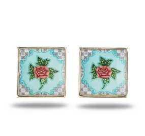 [Rare Bird Collection] Peranakan Tile Stud - Turquoise