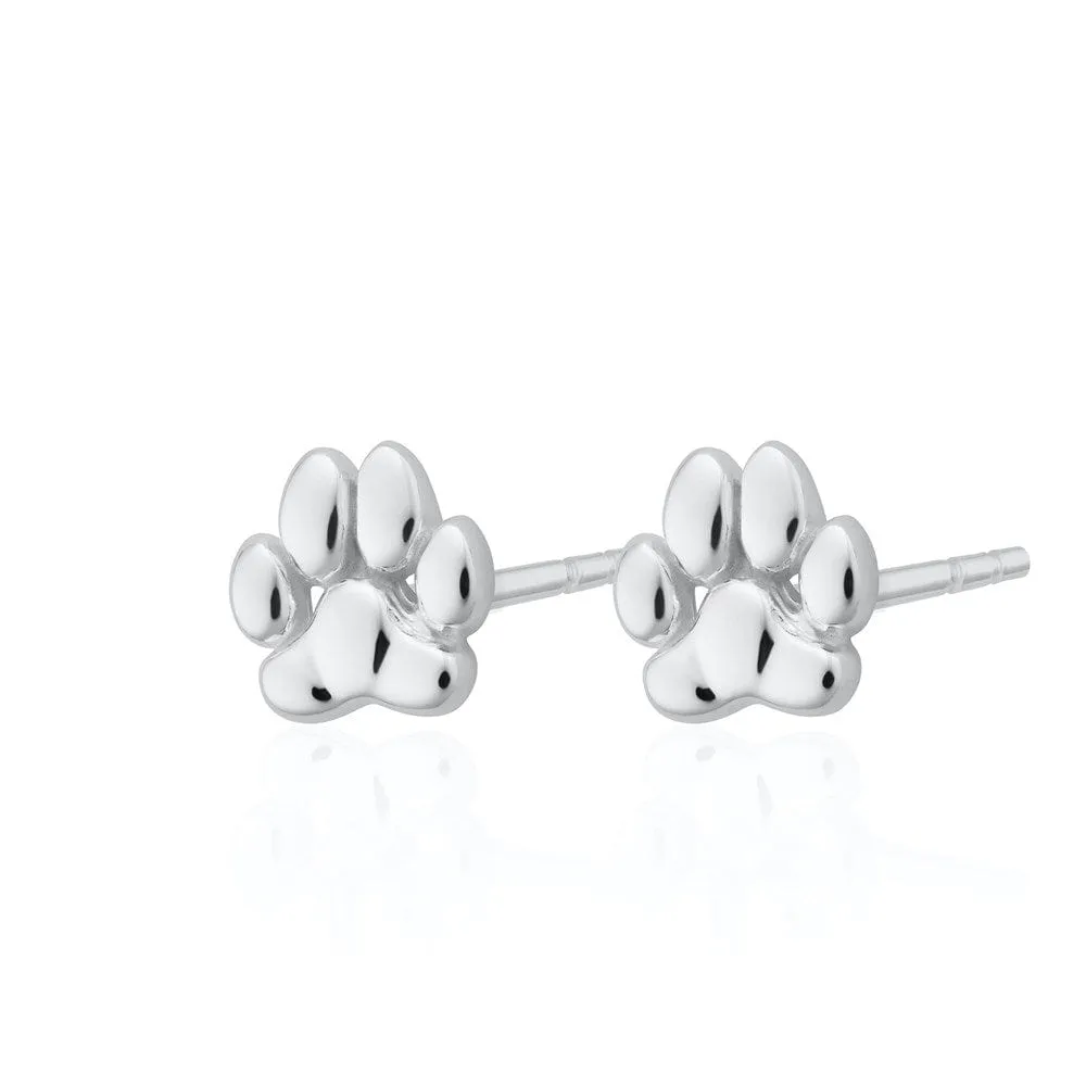 Silver Paw Stud Earrings