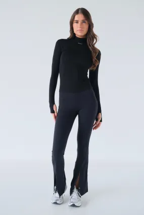 Split Flare Pocket Leggings - Black