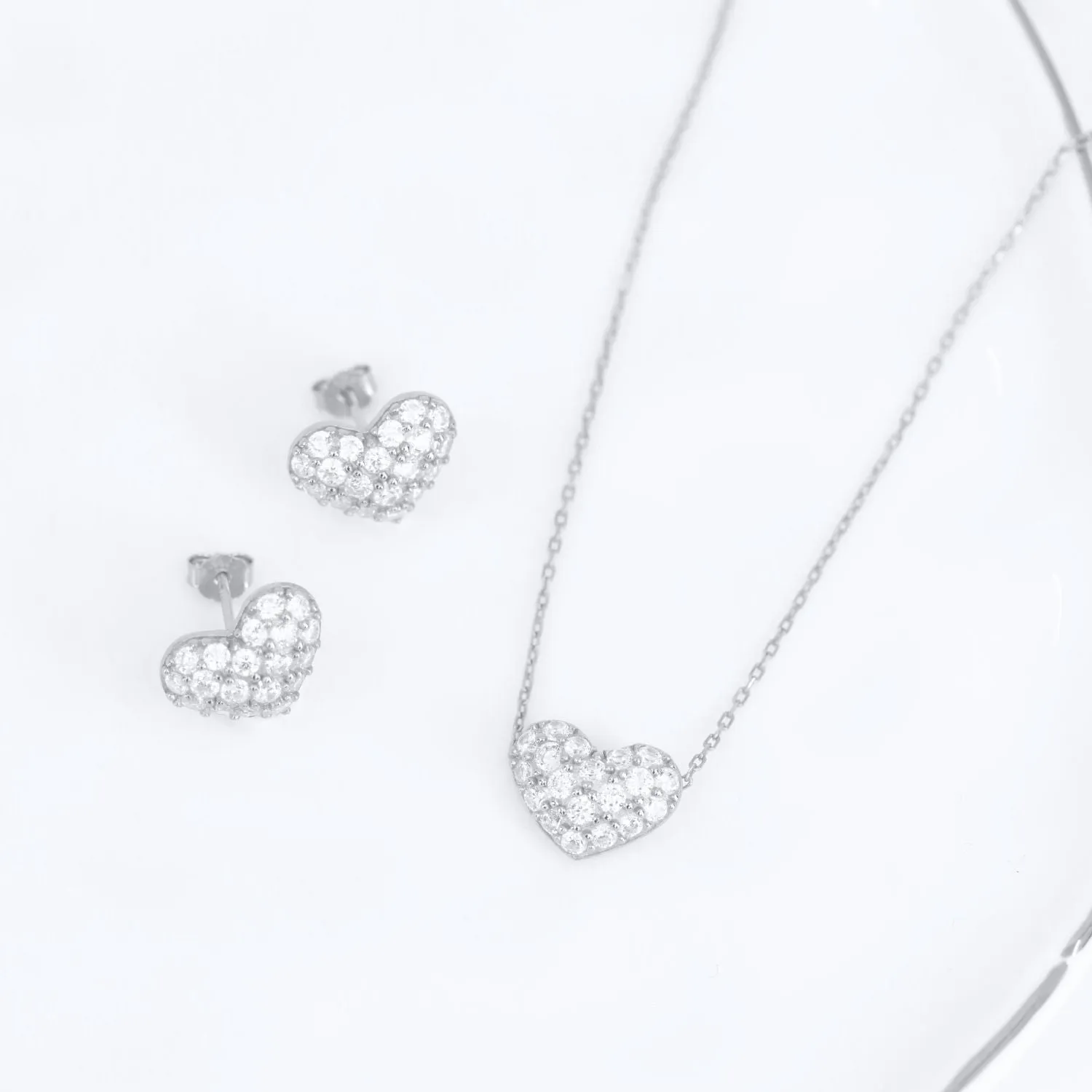 Valentina Pave Heart Earrings (Silver)