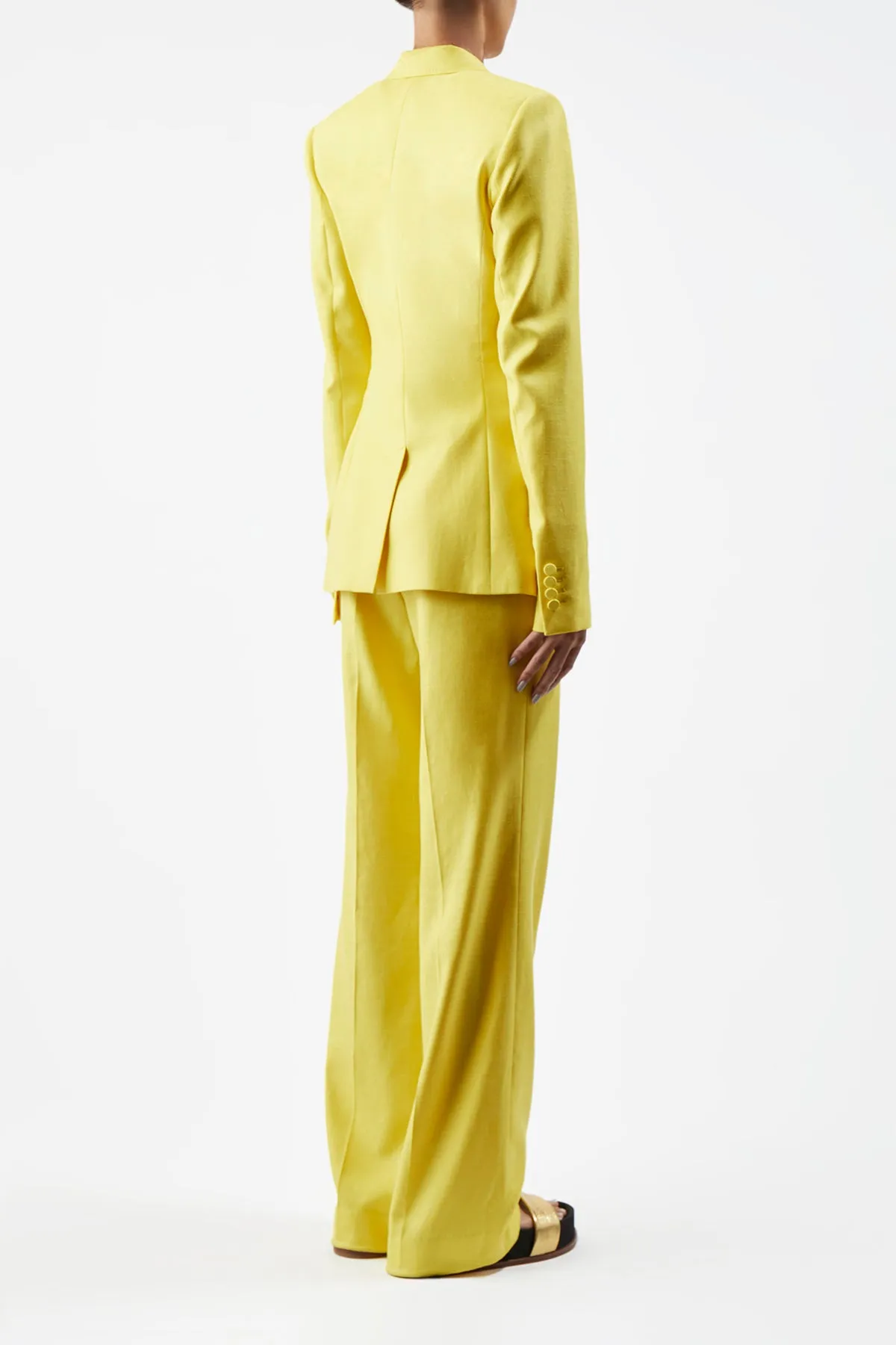 Vesta Pant in Cadmium Yellow Virgin Wool and Silk Linen Twill