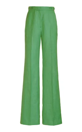 Vesta Pant in Peridot Green Virgin Wool and Silk Linen