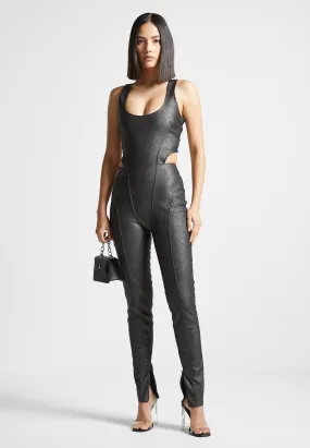 Vintage Leather Corset Jumpsuit - Black