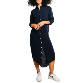 Washed Linen Girlfriend Dress - Navy