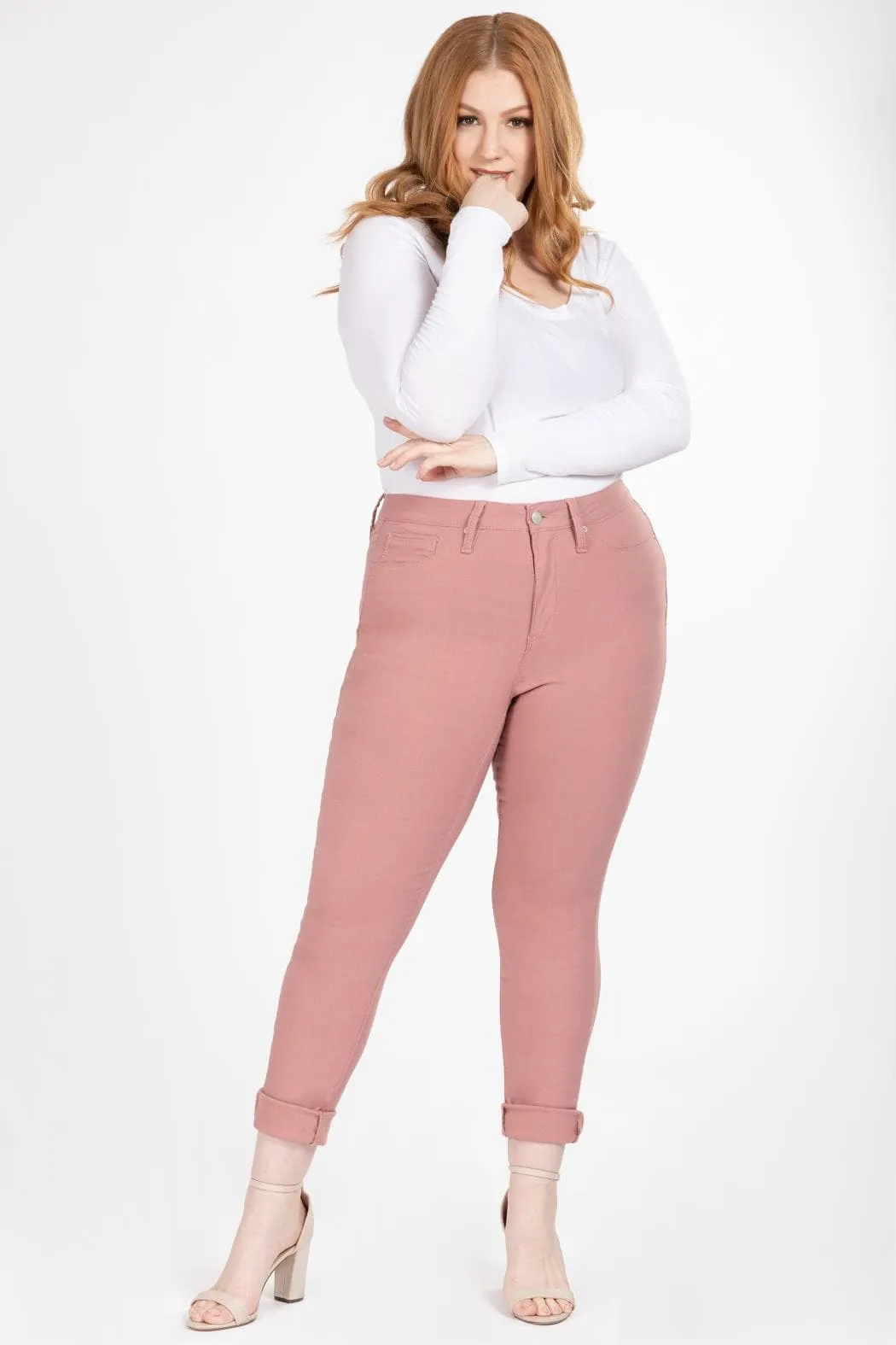 Women's Plus Size Hyperstretch Tummy Control Skinny Pants, Rose Taupe