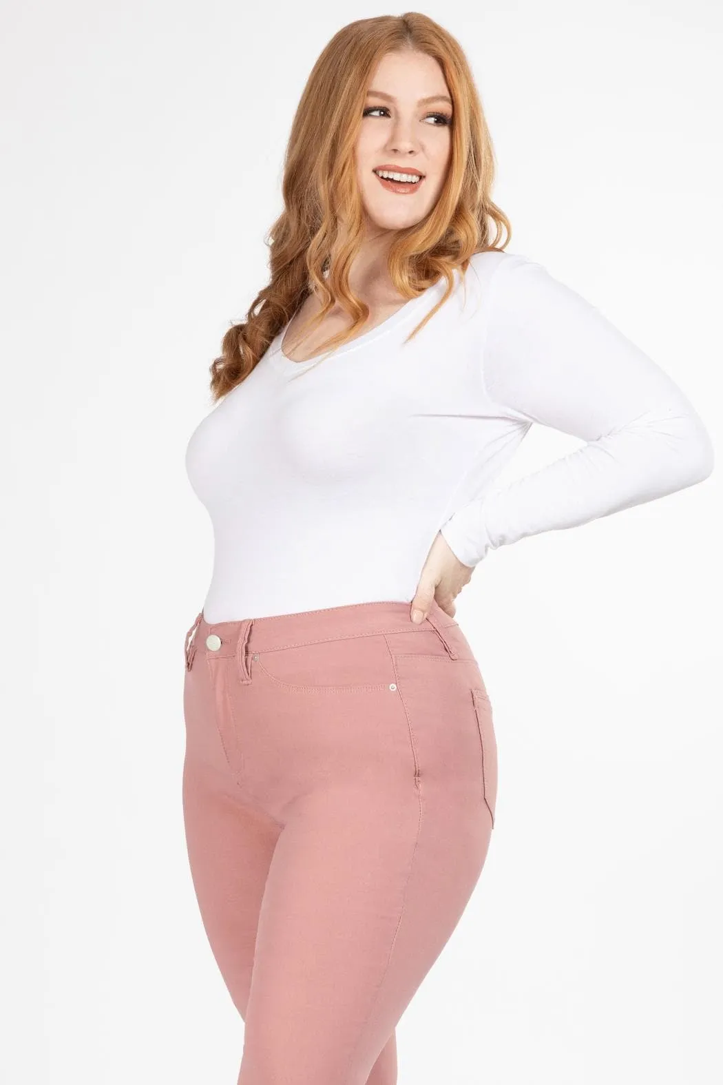 Women's Plus Size Hyperstretch Tummy Control Skinny Pants, Rose Taupe