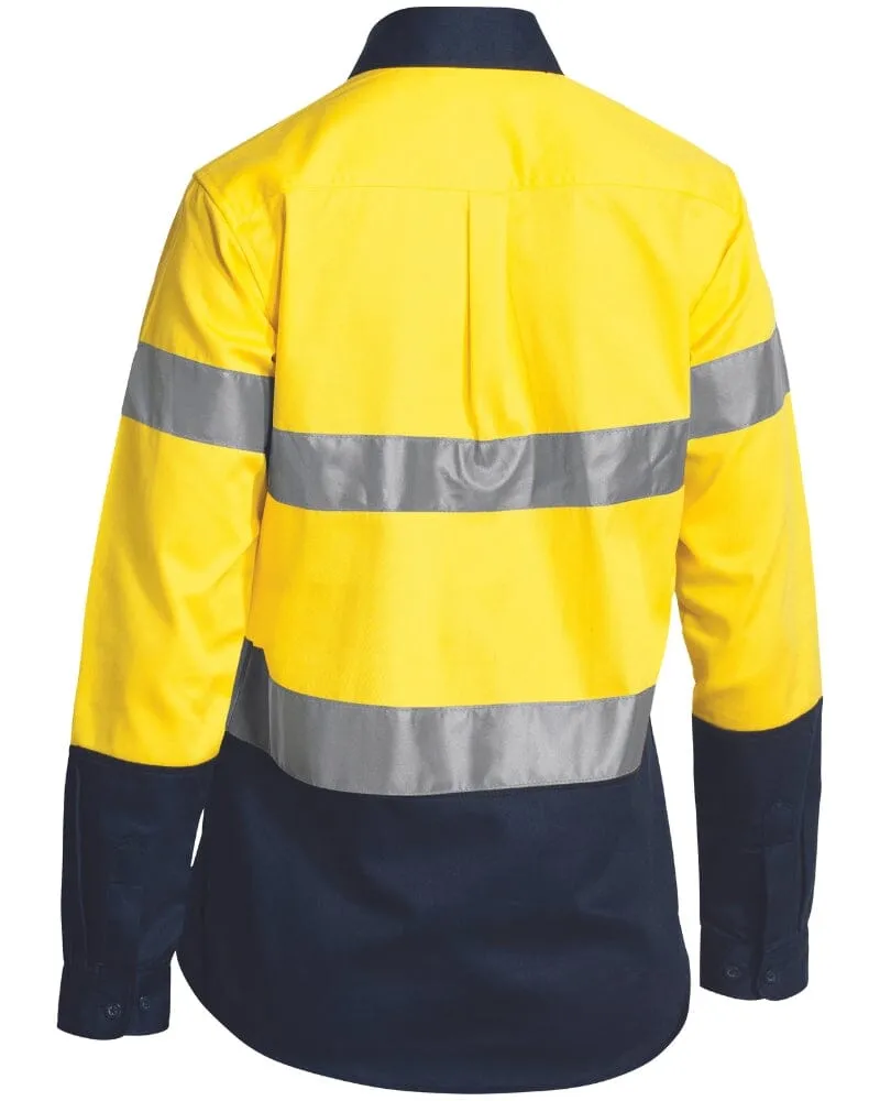 *Womens Taped Hi Vis LS Drill Shirt* - Yellow/Navy