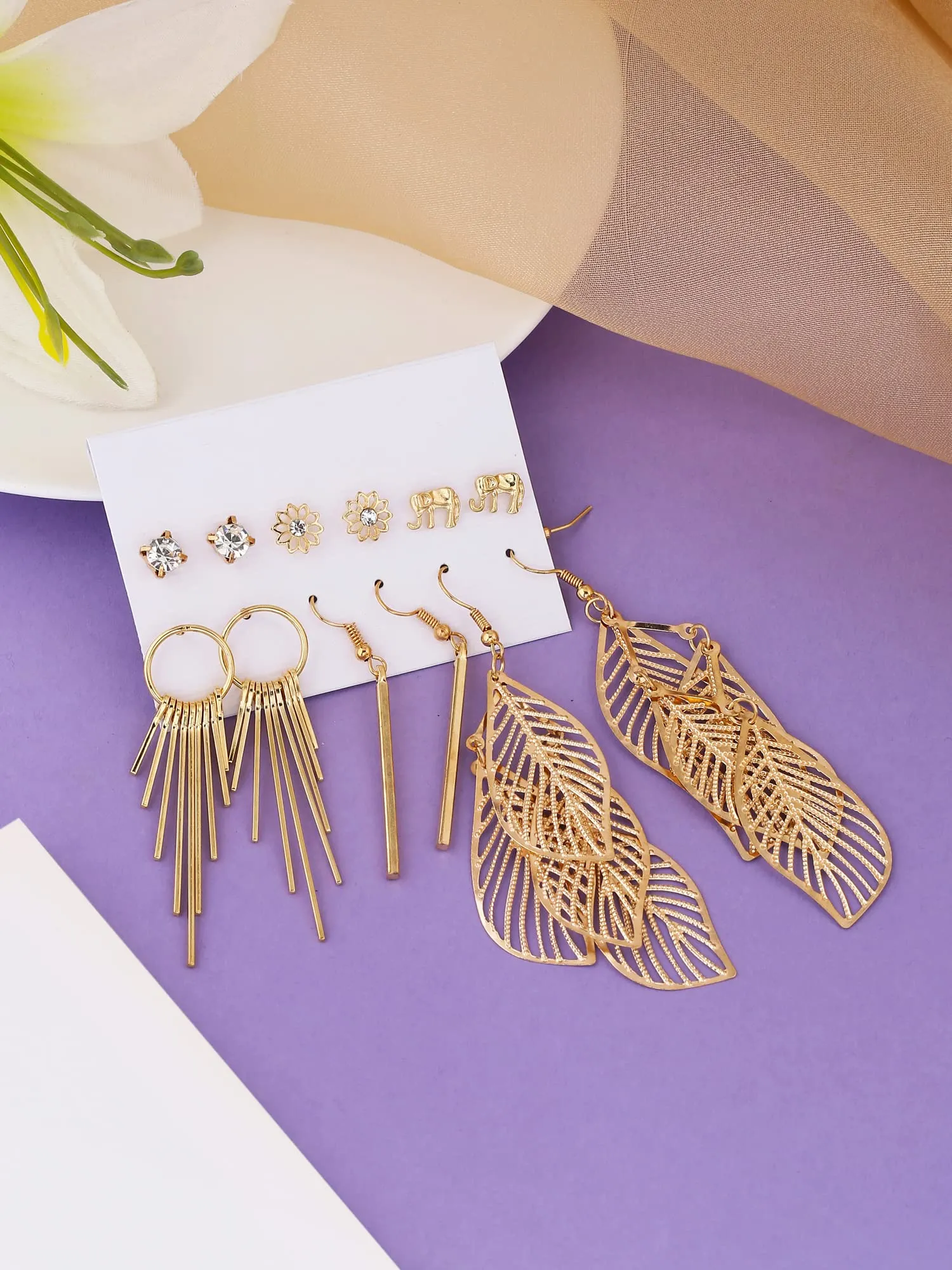 Yellow Chimes Earrings for Women and Girls Dangler | Gold Toned Combo of 6 Pairs Studs & Danglers Earrings | Birthday Gift for girls and women Anniversary Gift for Wife